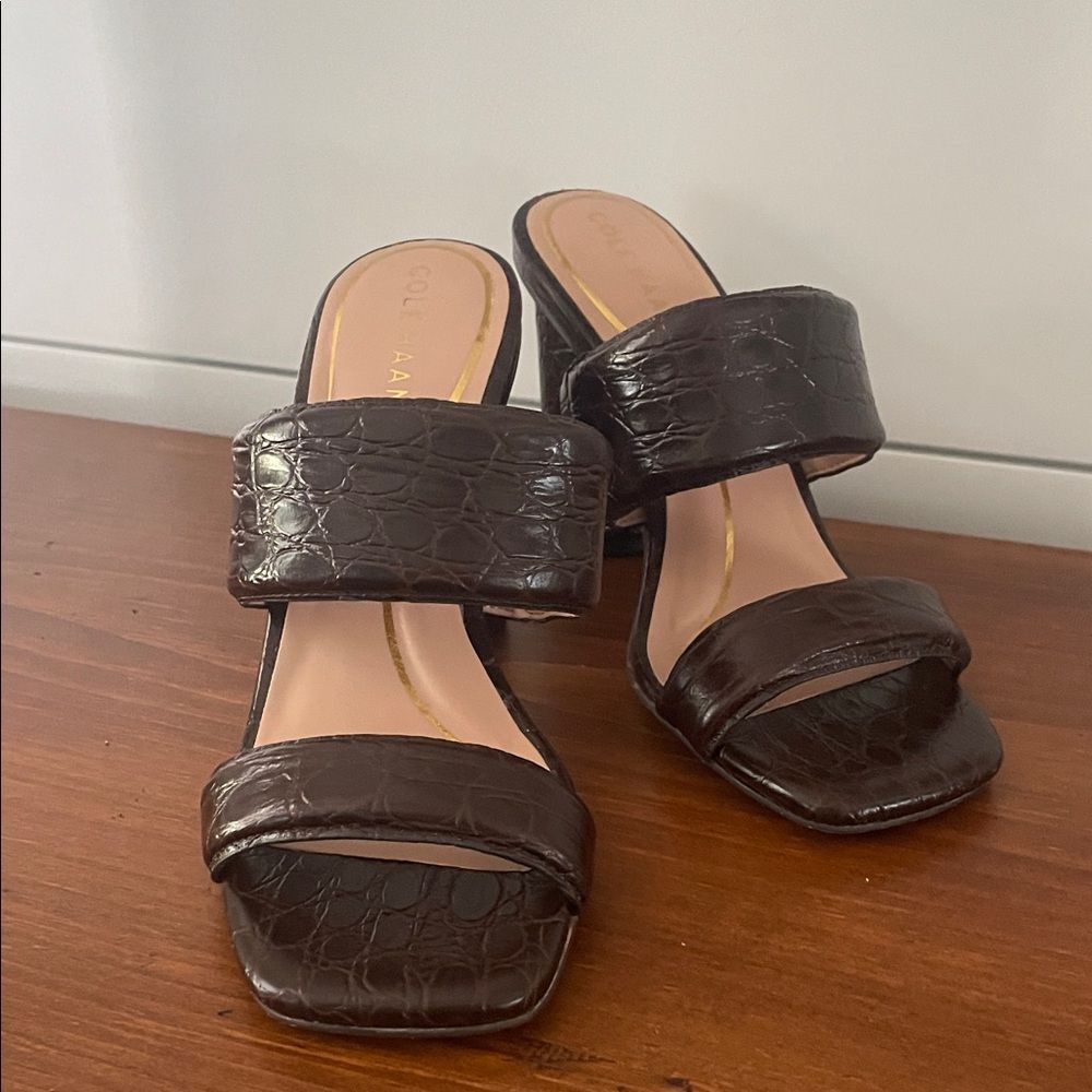 Cole Haan Brown Croc-Embossed Chunky Sandals